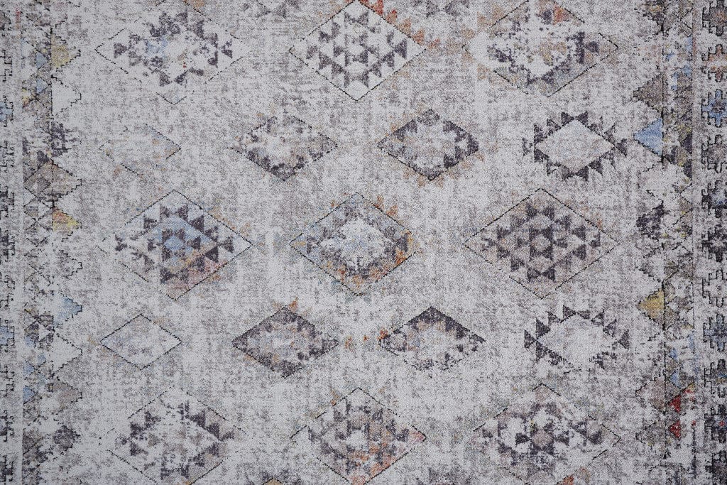 4' X 6' Gray Taupe And Blue Geometric Stain Resistant Area Rug