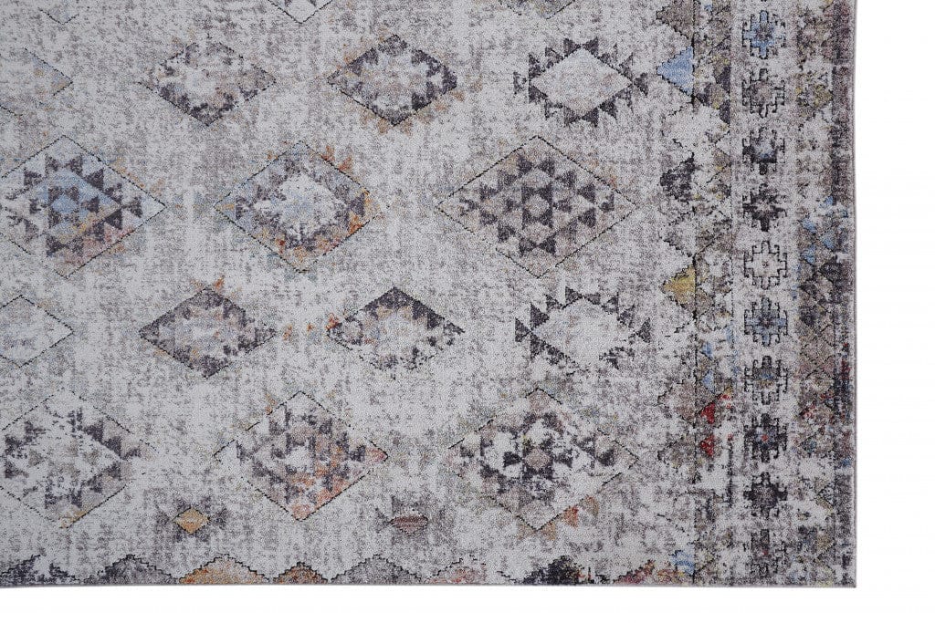 4' X 6' Gray Taupe And Blue Geometric Stain Resistant Area Rug