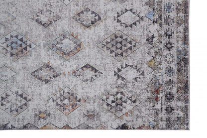 4' X 6' Gray Taupe And Blue Geometric Stain Resistant Area Rug