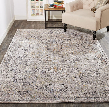 4' X 6' Gray Taupe And Yellow Abstract Stain Resistant Area Rug