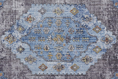 4' X 6' Blue Gray And Gold Floral Stain Resistant Area Rug
