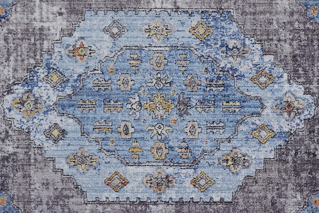 4' X 6' Blue Gray And Gold Floral Stain Resistant Area Rug