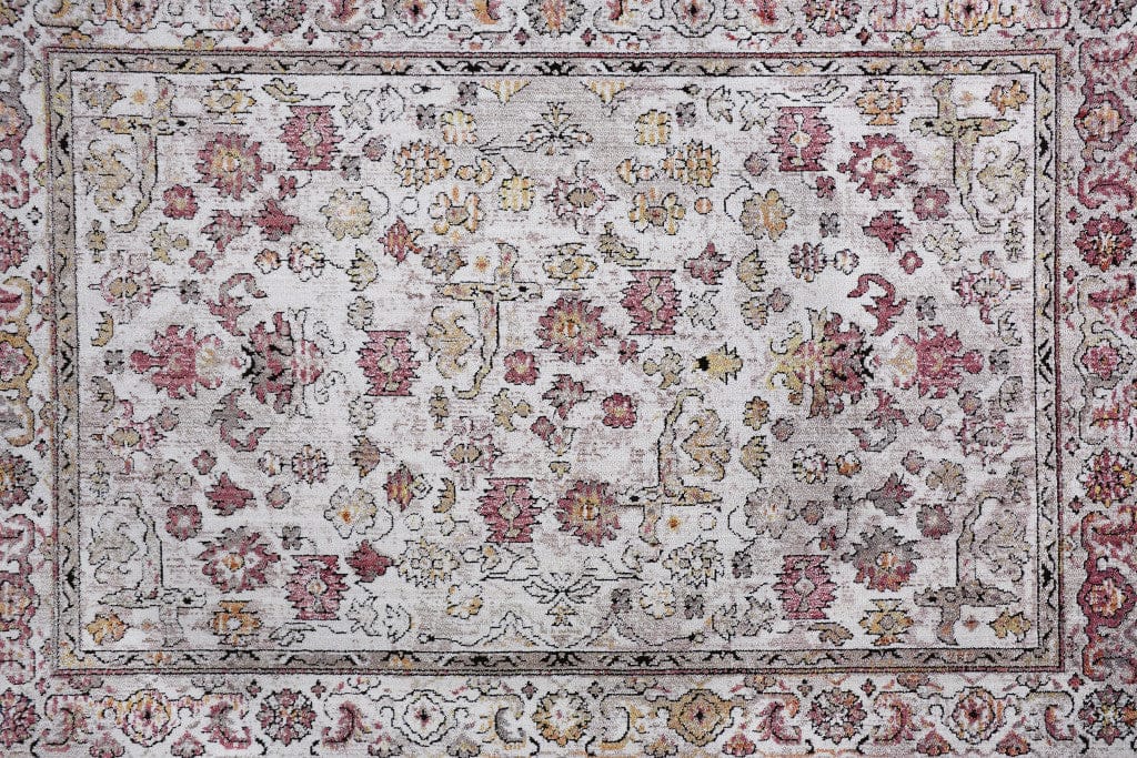4' X 6' Ivory Pink And Gray Floral Stain Resistant Area Rug