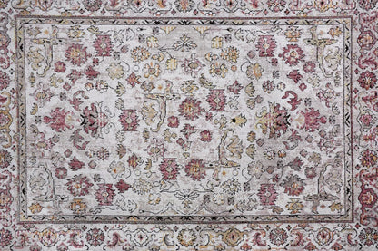 4' X 6' Ivory Pink And Gray Floral Stain Resistant Area Rug
