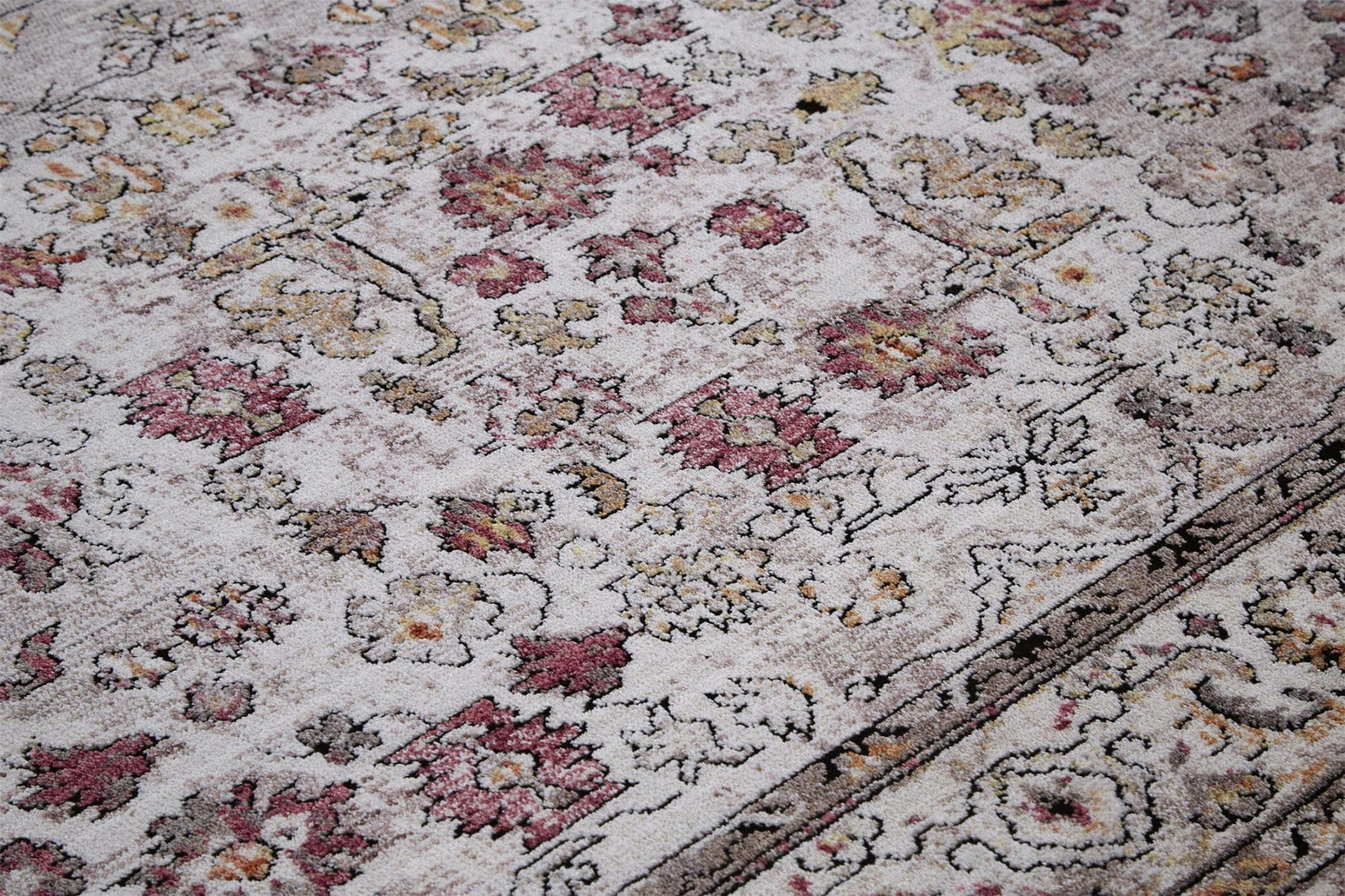 4' X 6' Ivory Pink And Gray Floral Stain Resistant Area Rug