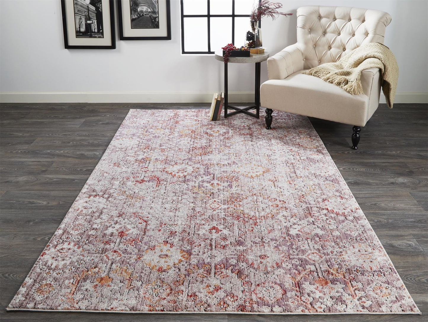 4' X 6' Pink Ivory And Gray Abstract Stain Resistant Area Rug