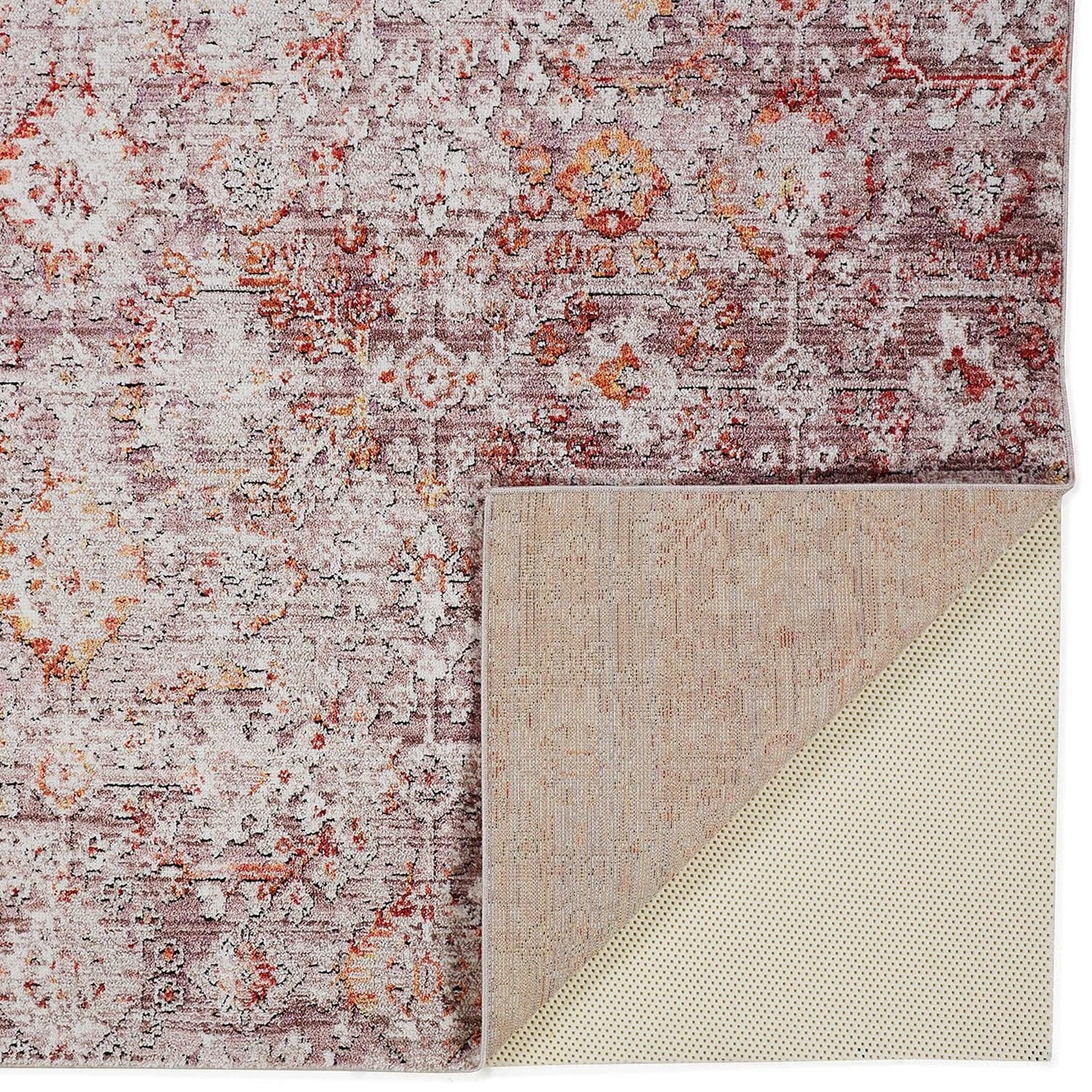 4' X 6' Pink Ivory And Gray Abstract Stain Resistant Area Rug