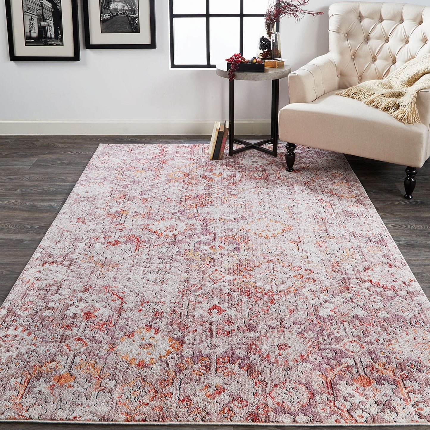 4' X 6' Pink Ivory And Gray Abstract Stain Resistant Area Rug