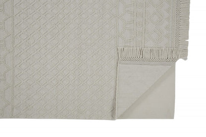 4' X 6' Gray And Ivory Wool Geometric Hand Woven Area Rug With Fringe