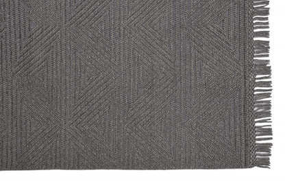 4' X 6' Gray Wool Geometric Hand Woven Area Rug With Fringe