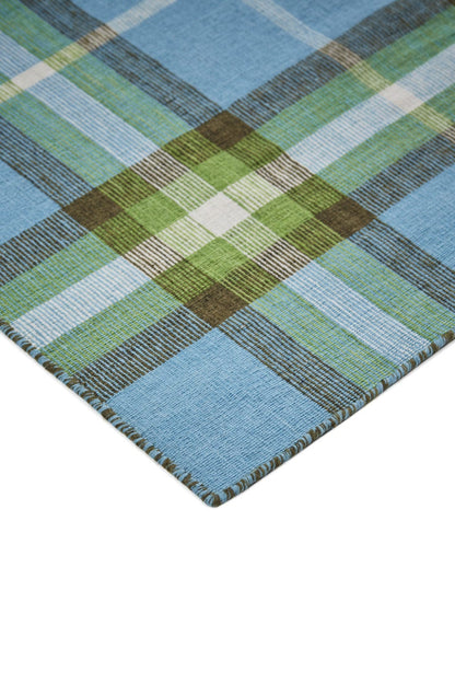 4' X 6' Blue Green And Black Abstract Hand Woven Stain Resistant Area Rug