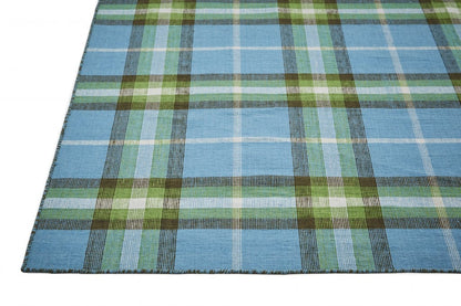 4' X 6' Blue Green And Black Abstract Hand Woven Stain Resistant Area Rug