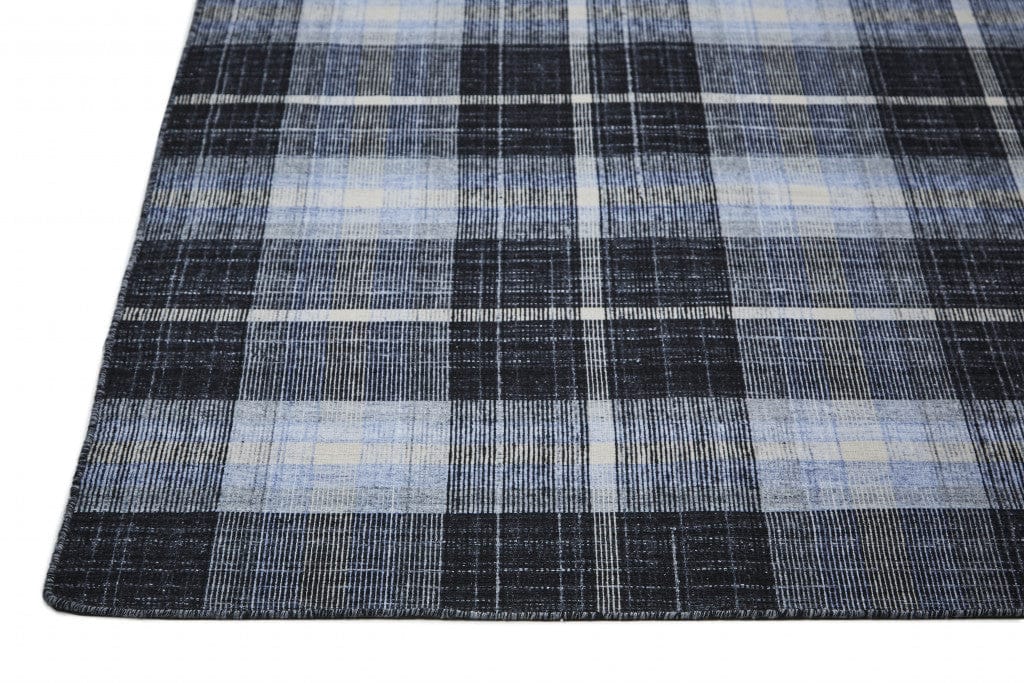 4' X 6' Blue Green And Black Abstract Hand Woven Stain Resistant Area Rug