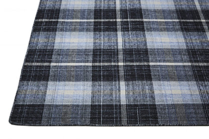 4' X 6' Blue Green And Black Abstract Hand Woven Stain Resistant Area Rug