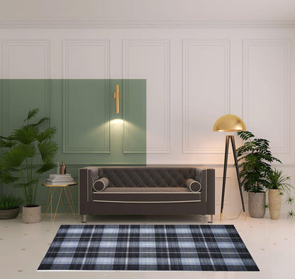 4' X 6' Blue Green And Black Abstract Hand Woven Stain Resistant Area Rug