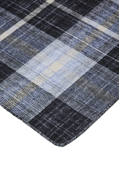 4' X 6' Blue Green And Black Abstract Hand Woven Stain Resistant Area Rug