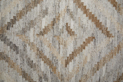 4' X 6' Ivory Gray And Tan Geometric Hand Woven Stain Resistant Area Rug With Fringe