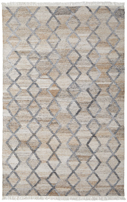 4' X 6' Gray Ivory And Tan Geometric Hand Woven Stain Resistant Area Rug With Fringe