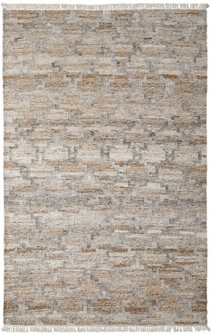 4' X 6' Tan Gray And Ivory Geometric Hand Woven Stain Resistant Area Rug With Fringe