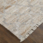 4' X 6' Tan Gray And Ivory Geometric Hand Woven Stain Resistant Area Rug With Fringe
