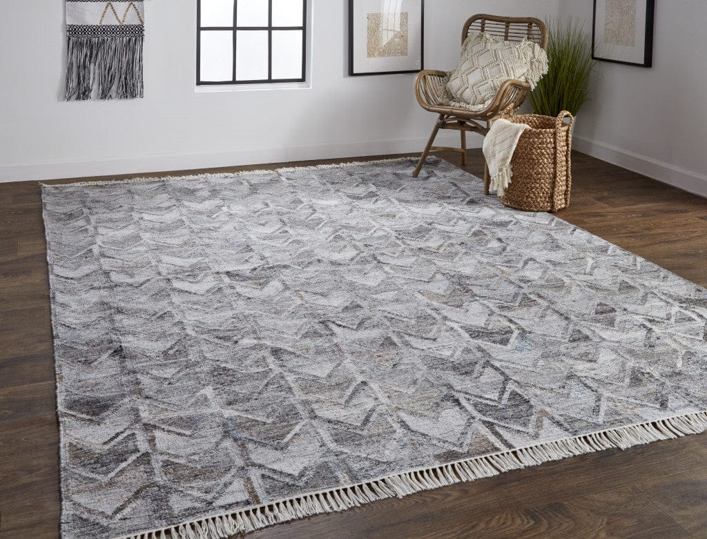 4' X 6' Gray Silver And Taupe Geometric Hand Woven Stain Resistant Area Rug With Fringe