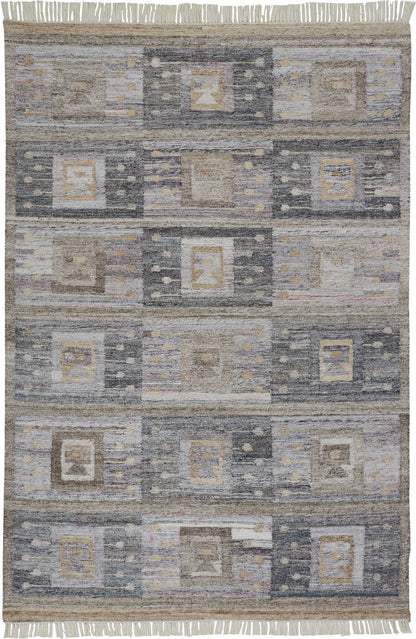 4' X 6' Gray Taupe And Tan Geometric Hand Woven Stain Resistant Area Rug With Fringe