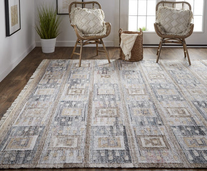 4' X 6' Gray Taupe And Tan Geometric Hand Woven Stain Resistant Area Rug With Fringe