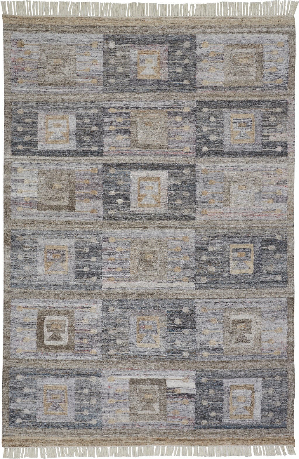 4' X 6' Gray Taupe And Tan Geometric Hand Woven Stain Resistant Area Rug With Fringe