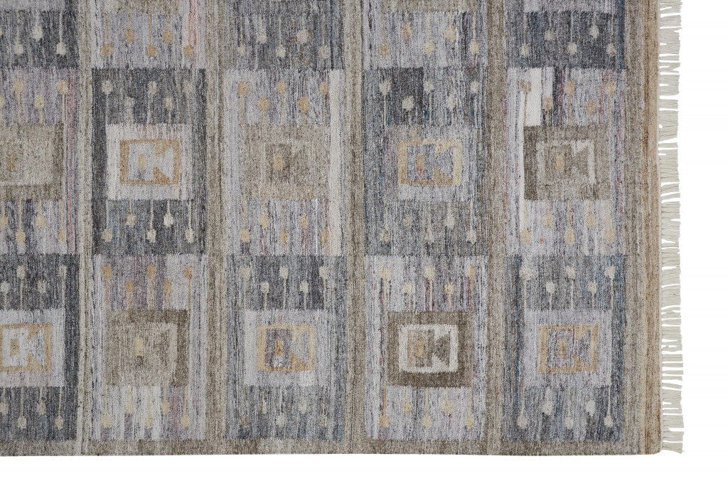 4' X 6' Gray Taupe And Tan Geometric Hand Woven Stain Resistant Area Rug With Fringe