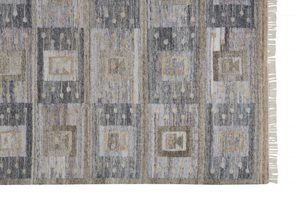 4' X 6' Gray Taupe And Tan Geometric Hand Woven Stain Resistant Area Rug With Fringe