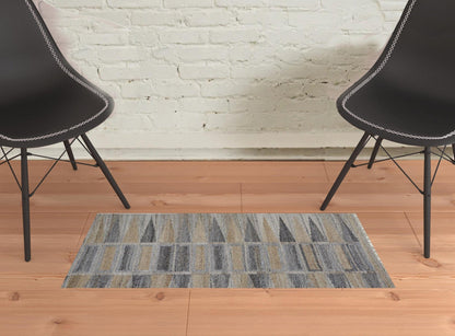 4' X 6' Tan Gray And Taupe Geometric Hand Woven Stain Resistant Area Rug With Fringe