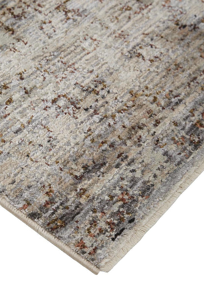 2' X 3' Taupe Ivory And Gray Abstract Distressed Area Rug With Fringe