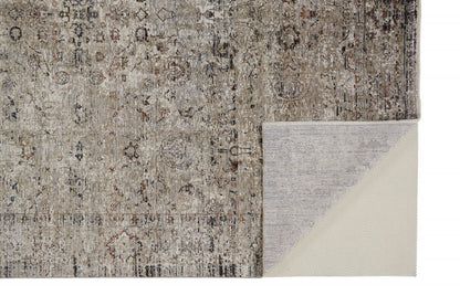 2' X 3' Taupe Ivory And Gray Abstract Distressed Area Rug With Fringe