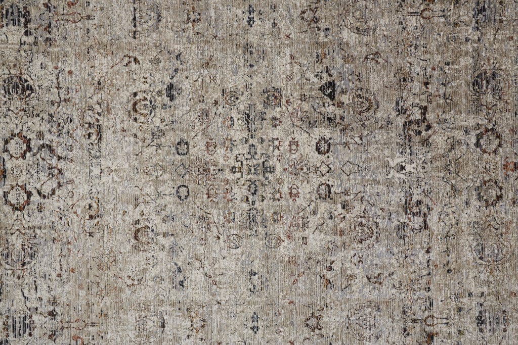 2' X 3' Taupe Ivory And Gray Abstract Distressed Area Rug With Fringe
