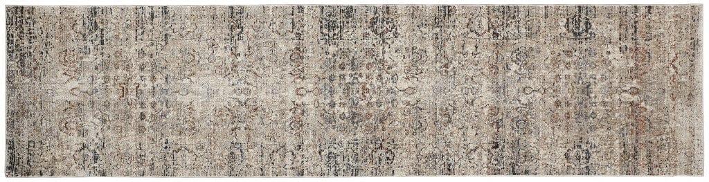2' X 3' Taupe Ivory And Gray Abstract Distressed Area Rug With Fringe