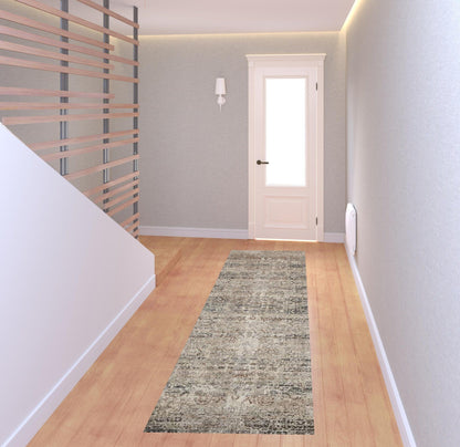 2' X 3' Taupe Ivory And Gray Abstract Distressed Area Rug With Fringe