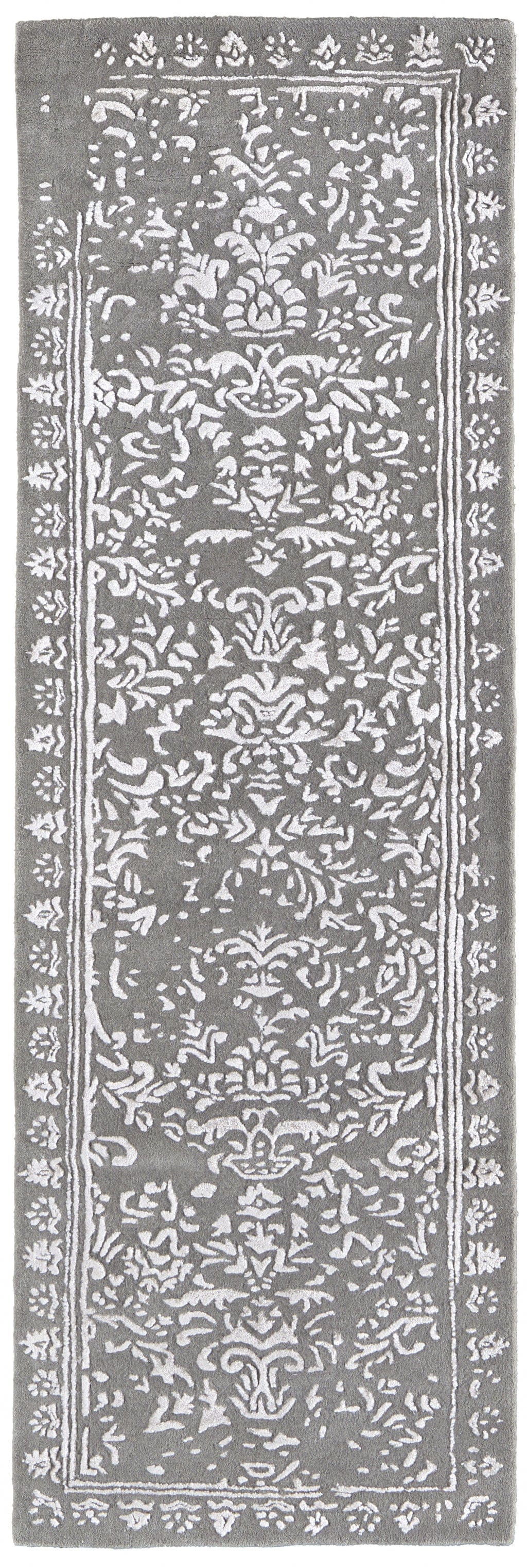 8' X 10' Blue And Silver Wool Floral Tufted Handmade Distressed Area Rug