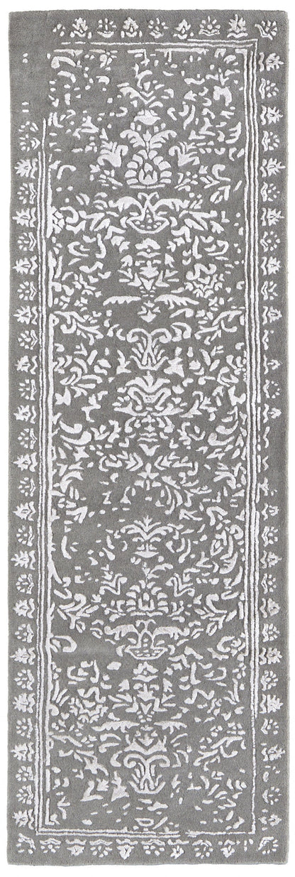 8' X 10' Blue And Silver Wool Floral Tufted Handmade Distressed Area Rug