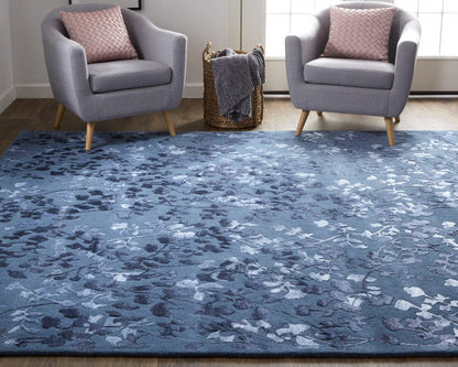 5' X 8' Blue Wool Floral Tufted Handmade Area Rug