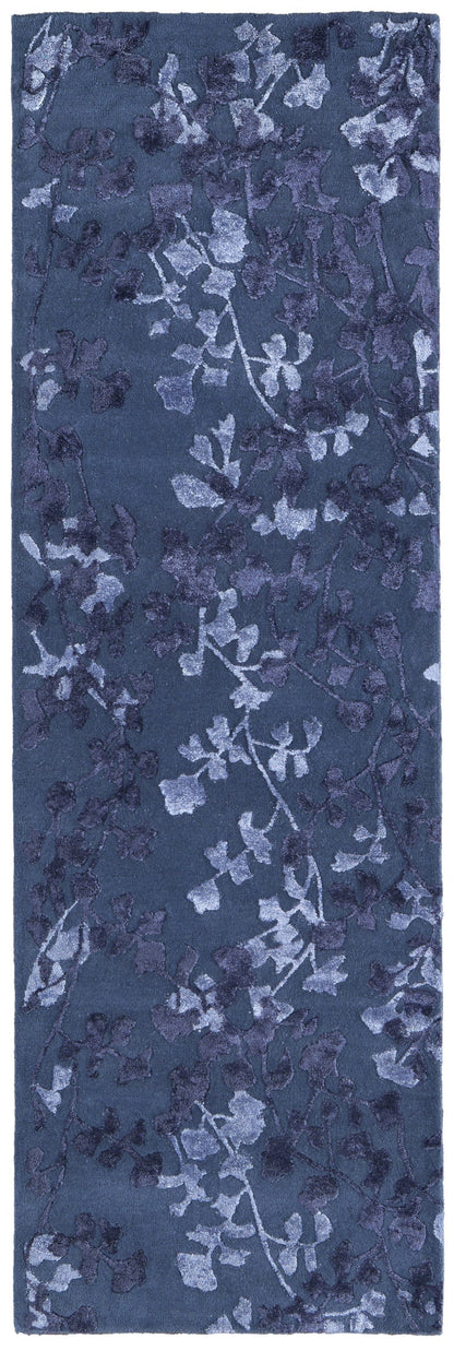 5' X 8' Blue Wool Floral Tufted Handmade Area Rug