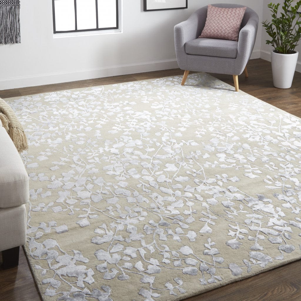 5' X 8' Blue Wool Floral Tufted Handmade Area Rug