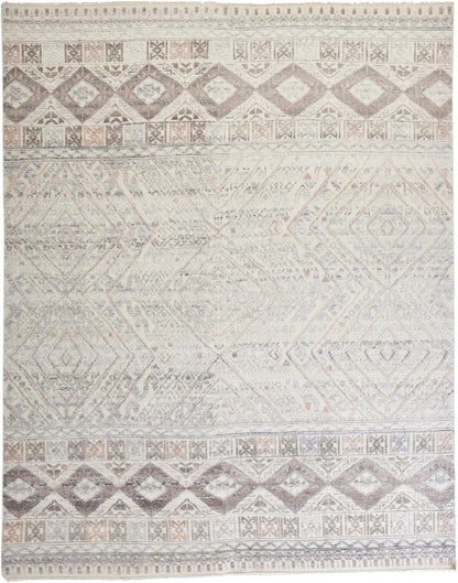 4' X 6' Gray Ivory And Pink Geometric Hand Knotted Area Rug