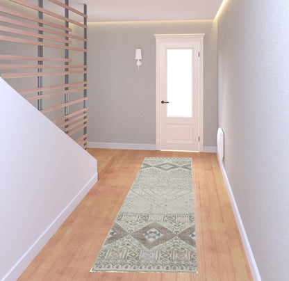 4' X 6' Gray Ivory And Pink Geometric Hand Knotted Area Rug