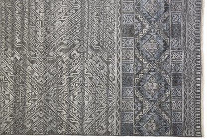 4' X 6' Gray Ivory And Pink Geometric Hand Knotted Area Rug