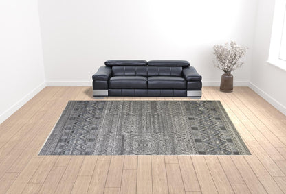 4' X 6' Gray Ivory And Pink Geometric Hand Knotted Area Rug