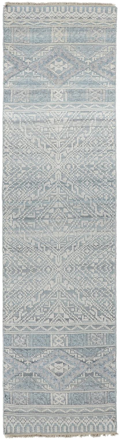 4' X 6' Gray Ivory And Pink Geometric Hand Knotted Area Rug
