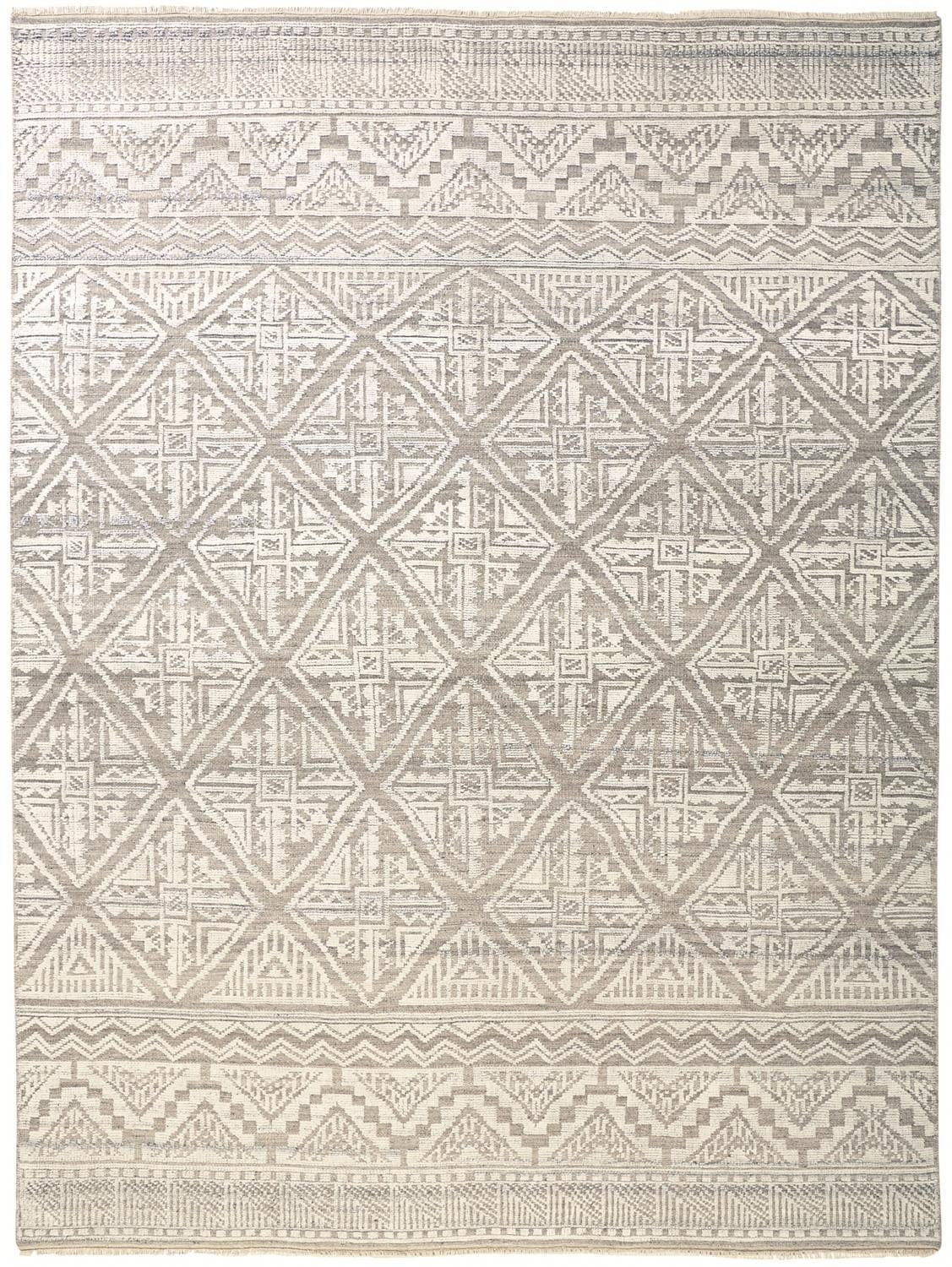 4' X 6' Ivory Tan And Gray Geometric Hand Knotted Area Rug