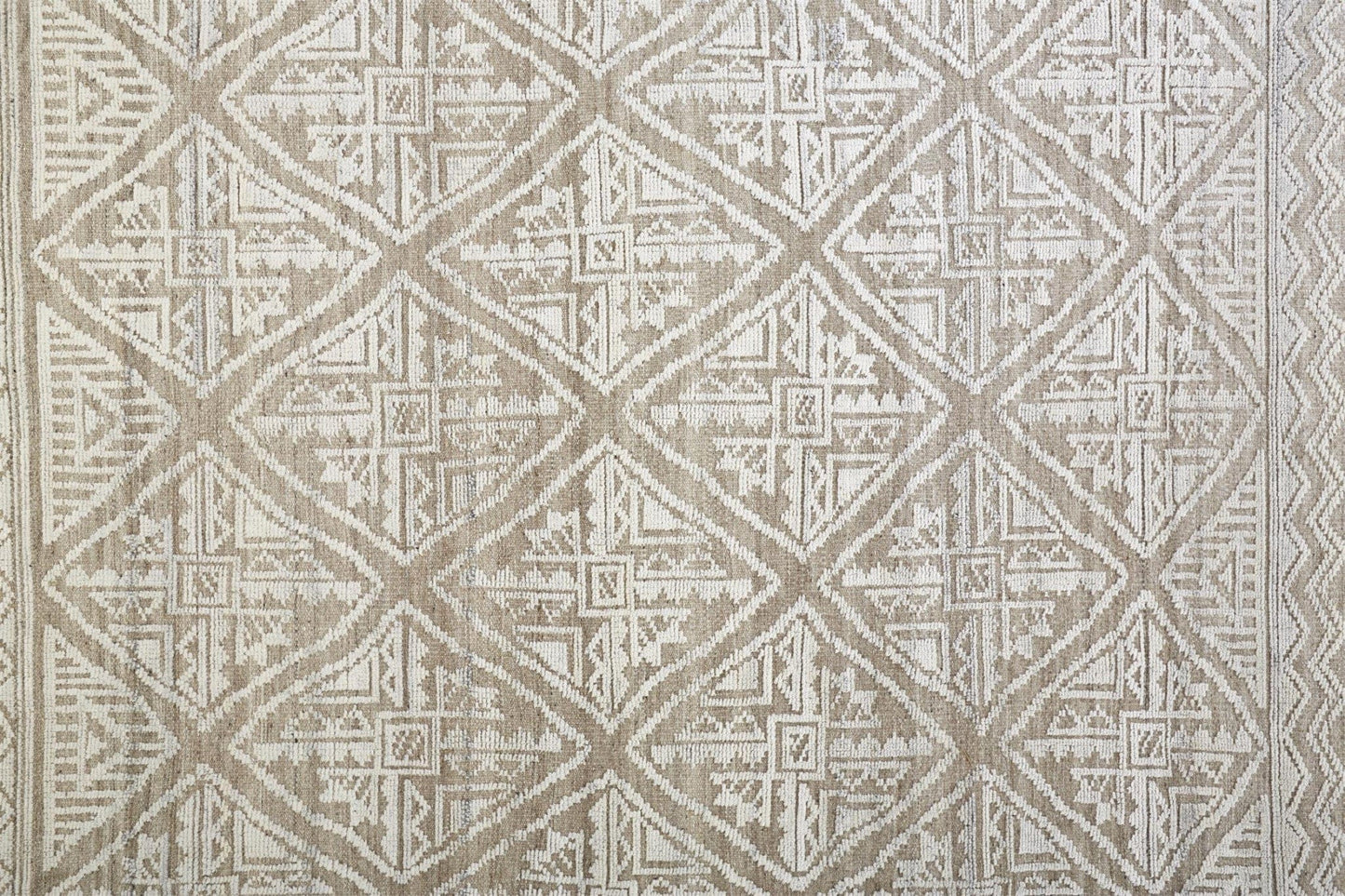 4' X 6' Ivory Tan And Gray Geometric Hand Knotted Area Rug