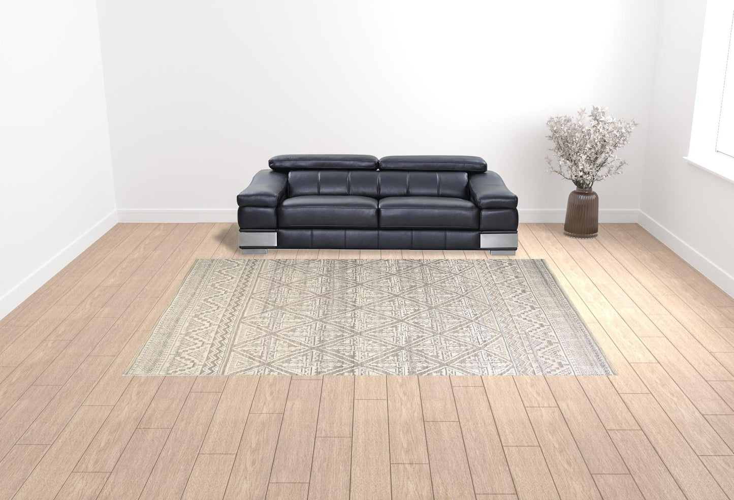 4' X 6' Ivory Tan And Gray Geometric Hand Knotted Area Rug