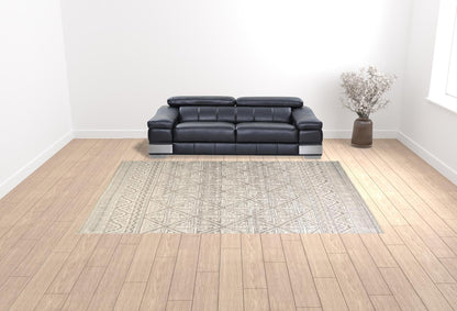 4' X 6' Ivory Tan And Gray Geometric Hand Knotted Area Rug